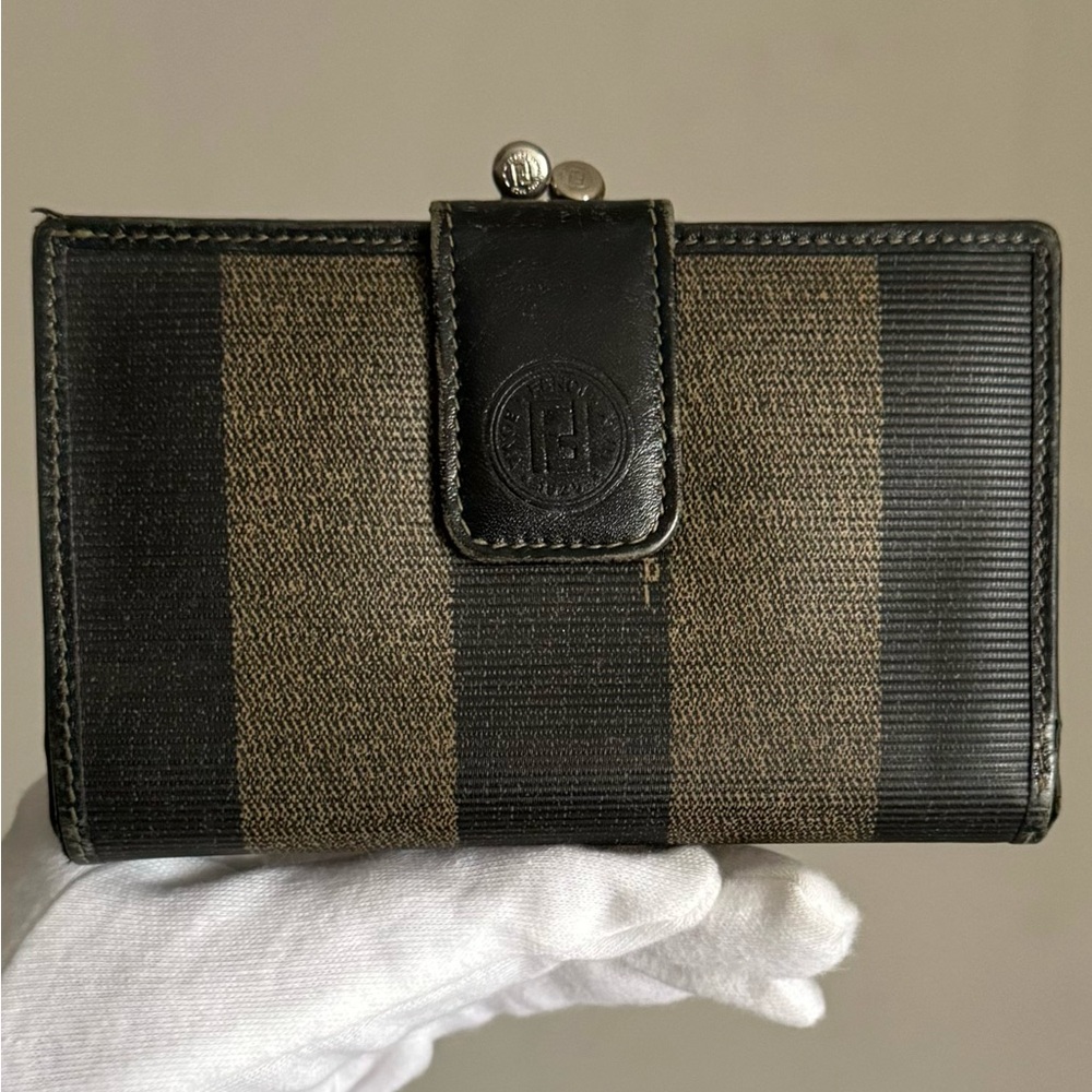 Fendi Tobacco Pequin Coated Canvas Kisslock Wallet